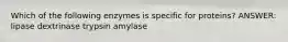 Which of the following enzymes is specific for proteins? ANSWER: lipase dextrinase trypsin amylase