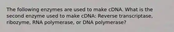 The following enzymes are used to make cDNA. What is the second enzyme used to make cDNA: Reverse transcriptase, ribozyme, RNA polymerase, or DNA polymerase?