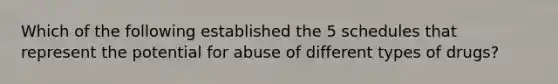 Which of the following established the 5 schedules that represent the potential for abuse of different types of drugs?