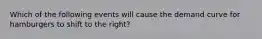 Which of the following events will cause the demand curve for hamburgers to shift to the right?