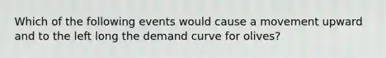 Which of the following events would cause a movement upward and to the left long the demand curve for olives?