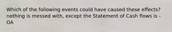 Which of the following events could have caused these effects? nothing is messed with, except the Statement of Cash flows is -OA