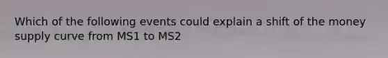 Which of the following events could explain a shift of the money supply curve from MS1 to MS2