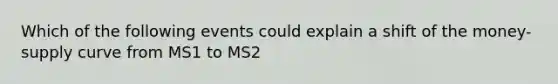 Which of the following events could explain a shift of the money-supply curve from MS1 to MS2