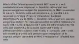 Which of the following events would NOT occur in a cell-mediated immune response? a. Dendritic cells engulf and process exogenous antigen for presentation on MHC I molecules to naive b. Dendritic cells will secrete IL-4, IL.5 and IL-13 in response to binding of viral or intracellular bacterial MAMPS/PAMPs via its PRRS. c. Dendritic cells engulf and process exogenous antigen for cross-presentation on MHC I molecules to naive CD8 T cells. d. Naive CD4 T cells will differentiate into Th1 cells and secrete IL-2 to activate naive CD8 T cells to differentiate into cytotoxic CD8 T cells. e. Cytotoxic CD8 T cells will release granzyme and perforin upon recognition of its cognate antigen presented an MHC I molecules on infected host cells