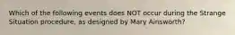 Which of the following events does NOT occur during the Strange Situation procedure, as designed by Mary Ainsworth?