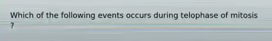 Which of the following events occurs during telophase of mitosis ?