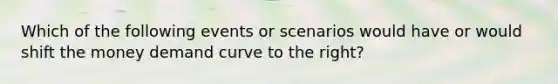 Which of the following events or scenarios would have or would shift the money demand curve to the right?