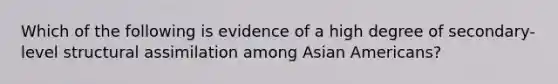 Which of the following is evidence of a high degree of secondary-level structural assimilation among Asian Americans?