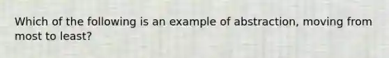 Which of the following is an example of abstraction, moving from most to least?