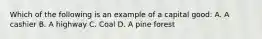 Which of the following is an example of a capital good: A. A cashier B. A highway C. Coal D. A pine forest