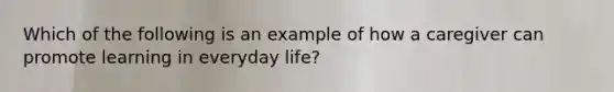 Which of the following is an example of how a caregiver can promote learning in everyday life?