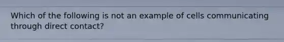 Which of the following is not an example of cells communicating through direct contact?