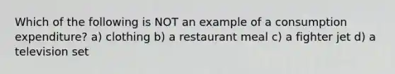 Which of the following is NOT an example of a consumption expenditure? a) clothing b) a restaurant meal c) a fighter jet d) a television set