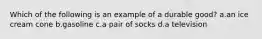 Which of the following is an example of a durable good? a.an ice cream cone b.gasoline c.a pair of socks d.a television