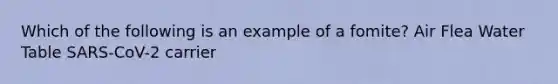 Which of the following is an example of a fomite? Air Flea Water Table SARS-CoV-2 carrier