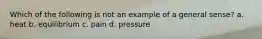 Which of the following is not an example of a general sense? a. heat b. equilibrium c. pain d. pressure