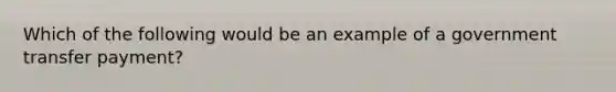 Which of the following would be an example of a government transfer payment?