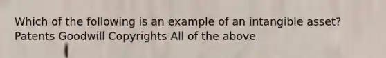 Which of the following is an example of an intangible asset? Patents Goodwill Copyrights All of the above