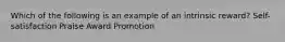 Which of the following is an example of an intrinsic reward? Self-satisfaction Praise Award Promotion