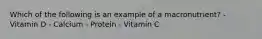 Which of the following is an example of a macronutrient? - Vitamin D - Calcium - Protein - Vitamin C