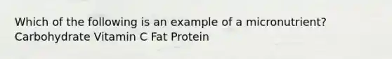 Which of the following is an example of a micronutrient? Carbohydrate Vitamin C Fat Protein