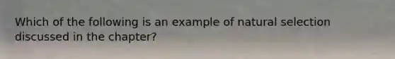 Which of the following is an example of natural selection discussed in the chapter?