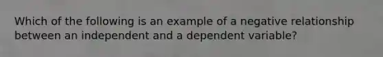 Which of the following is an example of a negative relationship between an independent and a dependent variable?