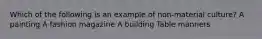 Which of the following is an example of non-material culture? A painting A fashion magazine A building Table manners