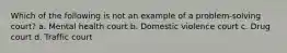 Which of the following is not an example of a problem-solving court? a. Mental health court b. Domestic violence court c. Drug court d. Traffic court