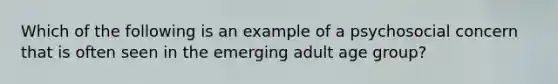 Which of the following is an example of a psychosocial concern that is often seen in the emerging adult age group?