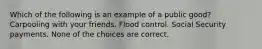 Which of the following is an example of a public good? Carpooling with your friends. Flood control. Social Security payments. None of the choices are correct.