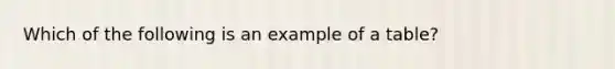 Which of the following is an example of a table?