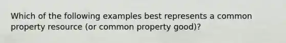 Which of the following examples best represents a common property resource (or common property good)?