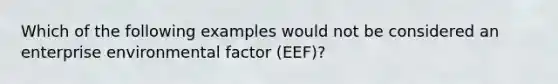 Which of the following examples would not be considered an enterprise environmental factor (EEF)?