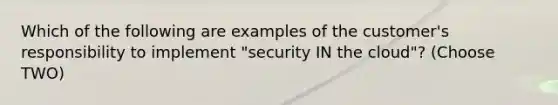 Which of the following are examples of the customer's responsibility to implement "security IN the cloud"? (Choose TWO)