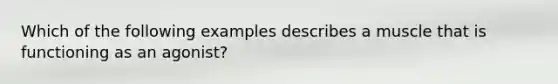 Which of the following examples describes a muscle that is functioning as an agonist?