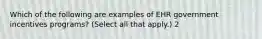 Which of the following are examples of EHR government incentives programs? (Select all that apply.) 2