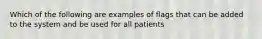 Which of the following are examples of flags that can be added to the system and be used for all patients