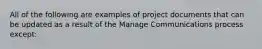 All of the following are examples of project documents that can be updated as a result of the Manage Communications process except: