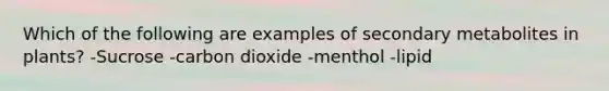 Which of the following are examples of secondary metabolites in plants? -Sucrose -carbon dioxide -menthol -lipid