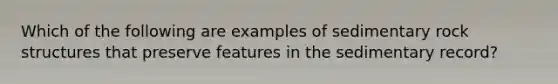 Which of the following are examples of sedimentary rock structures that preserve features in the sedimentary record?