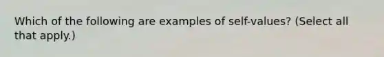 Which of the following are examples of self-values? (Select all that apply.)