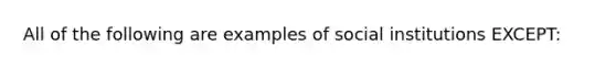 All of the following are examples of social institutions EXCEPT: