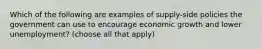 Which of the following are examples of supply-side policies the government can use to encourage economic growth and lower unemployment? (choose all that apply)