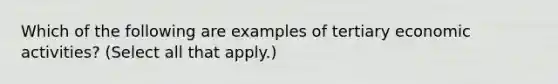 Which of the following are examples of tertiary economic activities? (Select all that apply.)