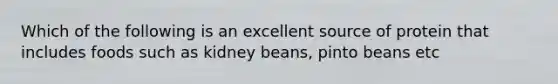 Which of the following is an excellent source of protein that includes foods such as kidney beans, pinto beans etc