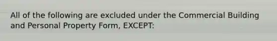 All of the following are excluded under the Commercial Building and Personal Property Form, EXCEPT: