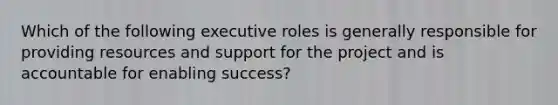 Which of the following executive roles is generally responsible for providing resources and support for the project and is accountable for enabling success?