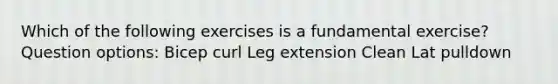 Which of the following exercises is a fundamental exercise? Question options: Bicep curl Leg extension Clean Lat pulldown